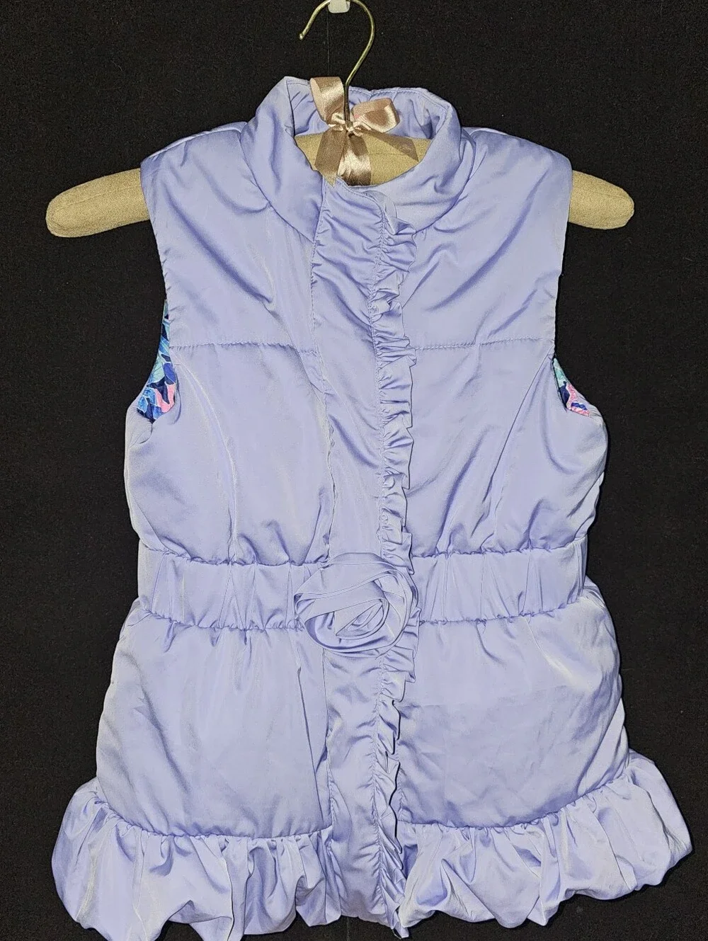 Lilly Pulitzer XL 12/14 Lavender Ruffled Puffer Vest with Rosette
